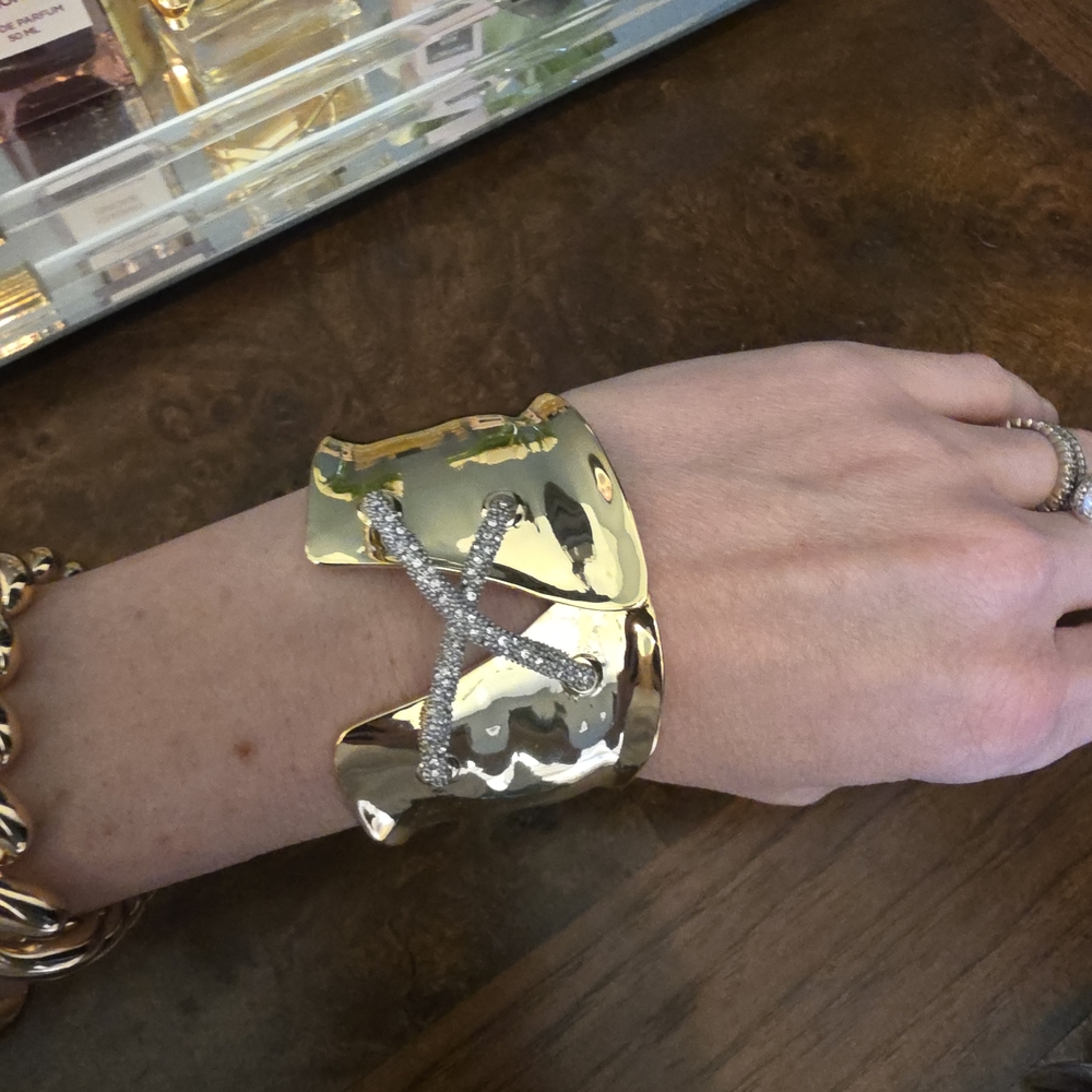 Alexis Bittar Gold Crystal X Cuff Bracelet - Picture 5 of 9